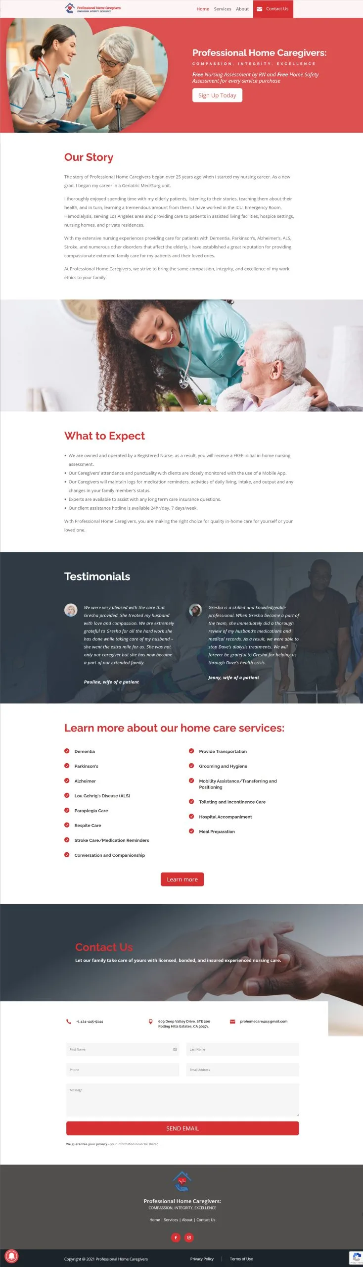 Professional Home sample website Caregivers
